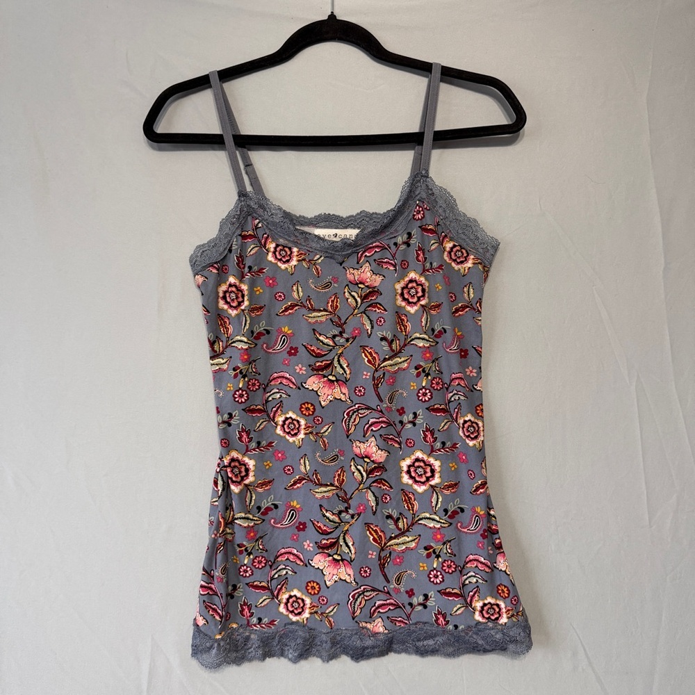 Eye Candy Womens Lace Trim Floral Camisole Size M Grey Boho Forest Fairy Y2K